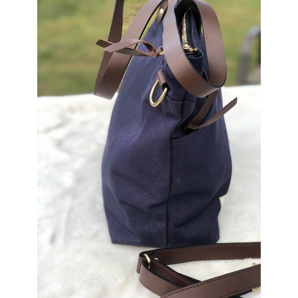 R.Riveter Military Spouse Designed and Crafted Mixed Media Tote- Ada Navy - Picture 2 of 6